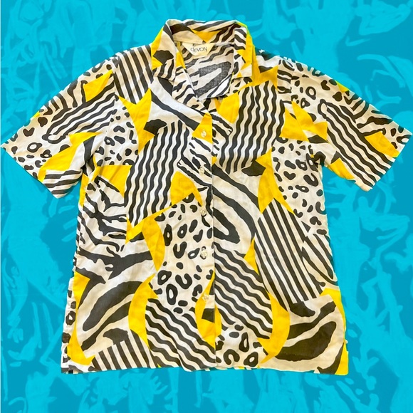 ✨VINTAGE ✨WILD-STYLE🐆1980's ANIMAL PRINT Button-Up Cotton Shirt! - Picture 1 of 3